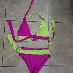 Reversible-Look Neon Pink & Lime Bikini Set